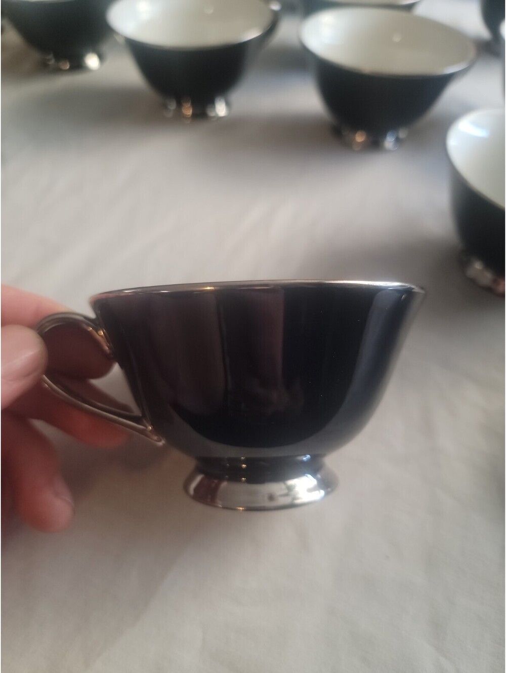 Tradition Fine China Black & Platinum Gemini Japan Coffee Tea Cups